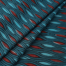 Teal Blue Block Printed Cotton Jahota Fabric