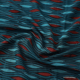 Teal Blue Block Printed Cotton Jahota Fabric