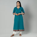 Teal green dharwad cotton long kurta - handcrafted