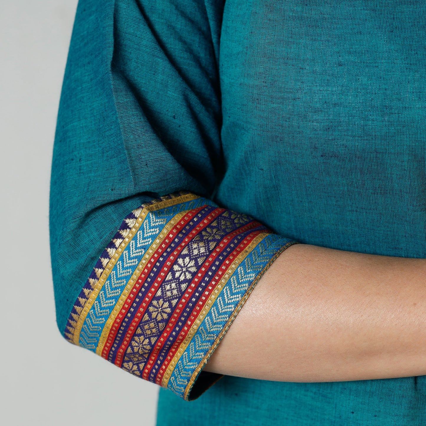 Teal green dharwad cotton long kurta - handcrafted