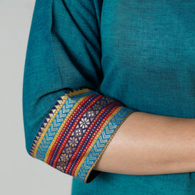 Teal green dharwad cotton long kurta - handcrafted