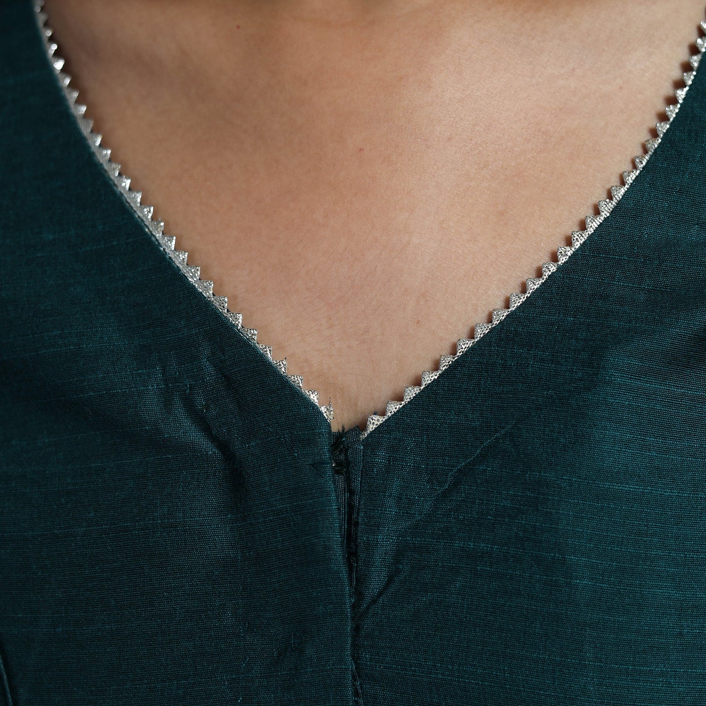 Teal Green Gota Patti Slub Silk Plain Blouse Online