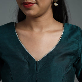 Teal Green Gota Patti Slub Silk Plain Blouse Online