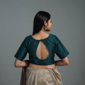 Teal Green Gota Patti Slub Silk Plain Blouse Online