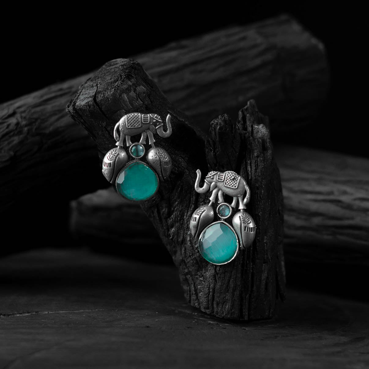 Teal green - saanjh bela elephant & leaves oxidised