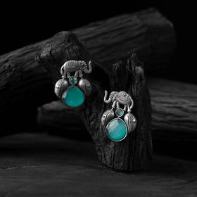 Teal green - saanjh bela elephant & leaves oxidised