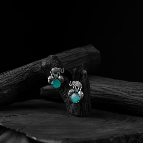 Teal green - saanjh bela elephant & leaves oxidised