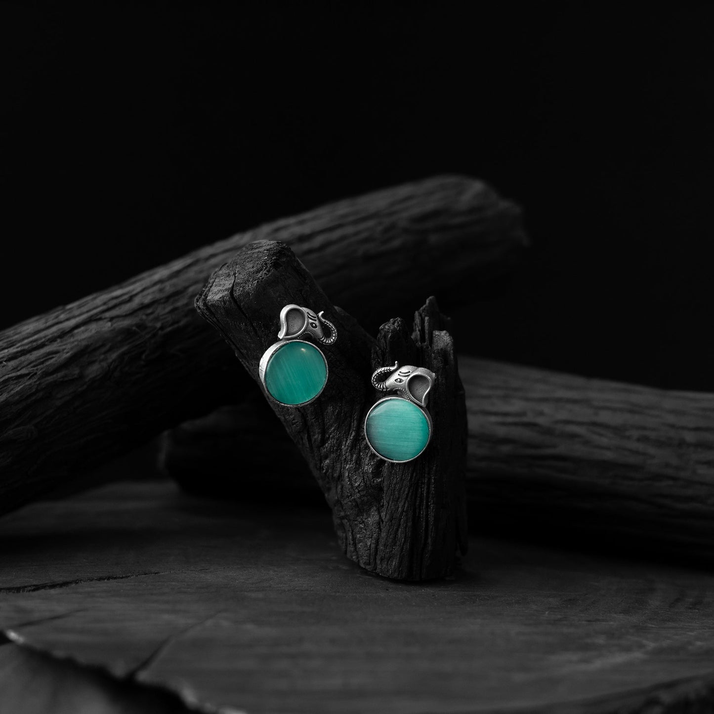 Teal green - saanjh bela elephant motif oxidised earrings