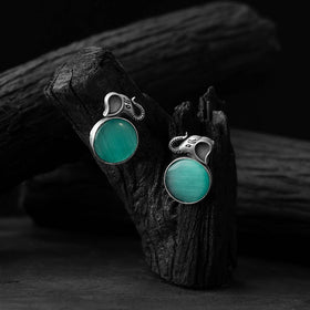 Teal green - saanjh bela elephant motif oxidised earrings