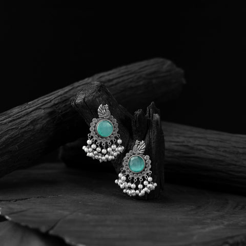 Teal green - saanjh bela mayura oxidised earrings
