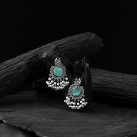 Teal green - saanjh bela mayura oxidised earrings