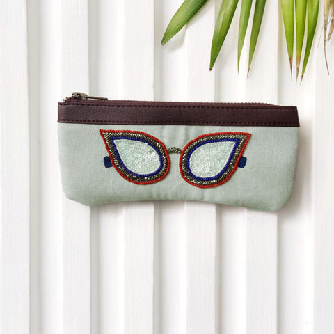  Girlboss - Grey Handcrafted Beadwork Cotton Spectacle Case