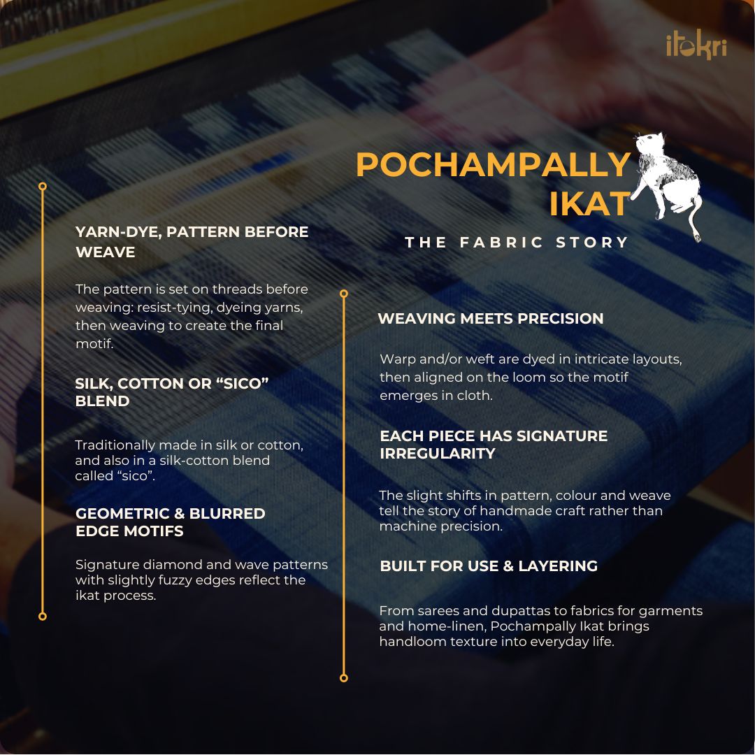 Telia rumal handloom cotton pochampally double ikat fabric