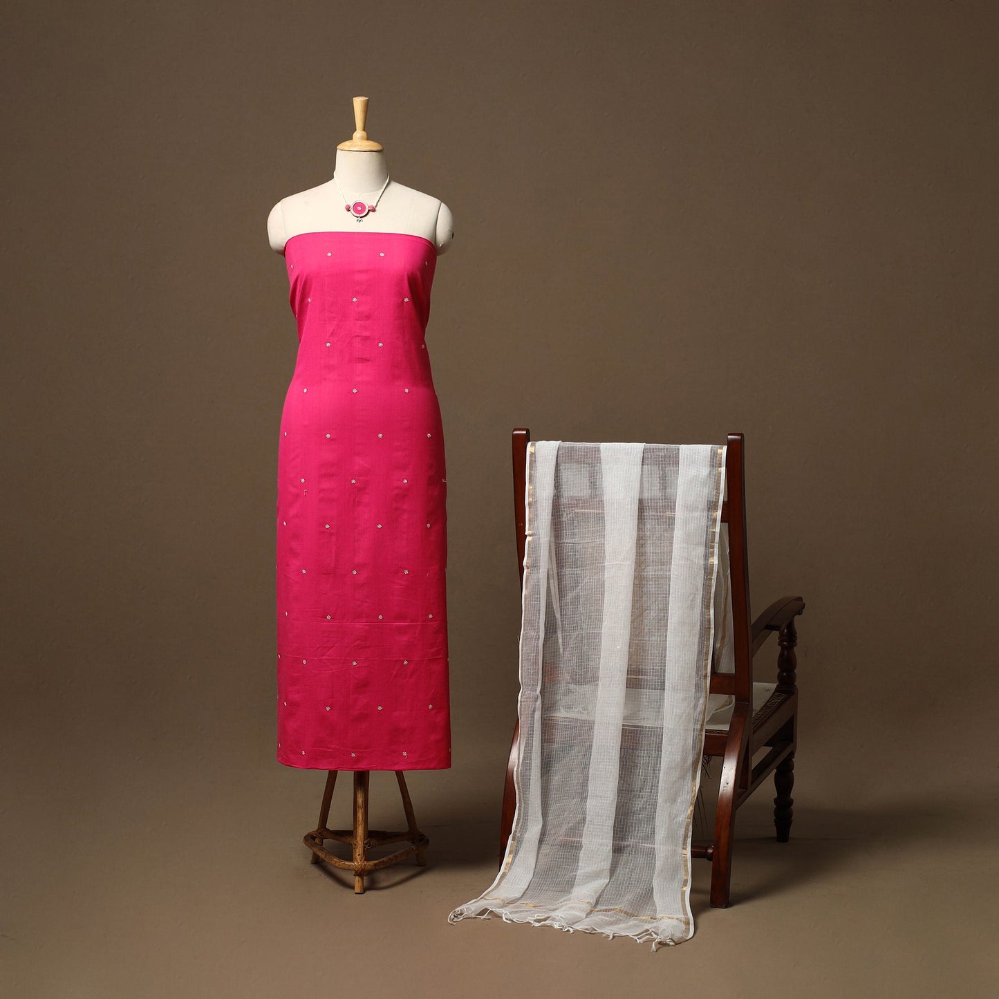 Thread buti plain cotton 2pc unstitched dress material