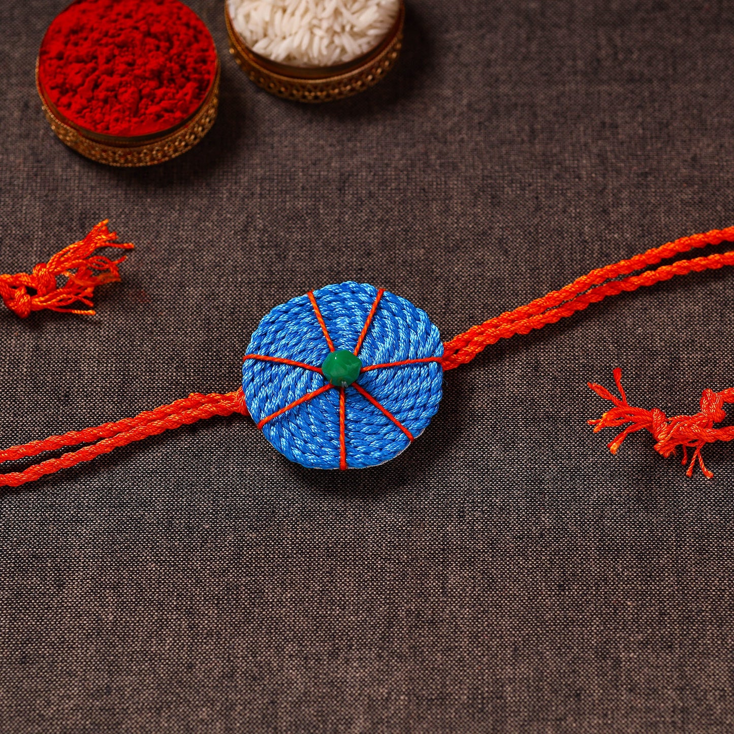  Thread Flower - Handmade Blue Mango Rakhi 