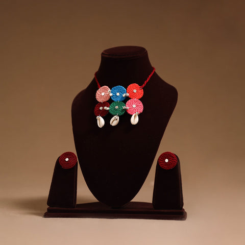 Thread ghungroo & mirror work necklace set 01 - handcrafted