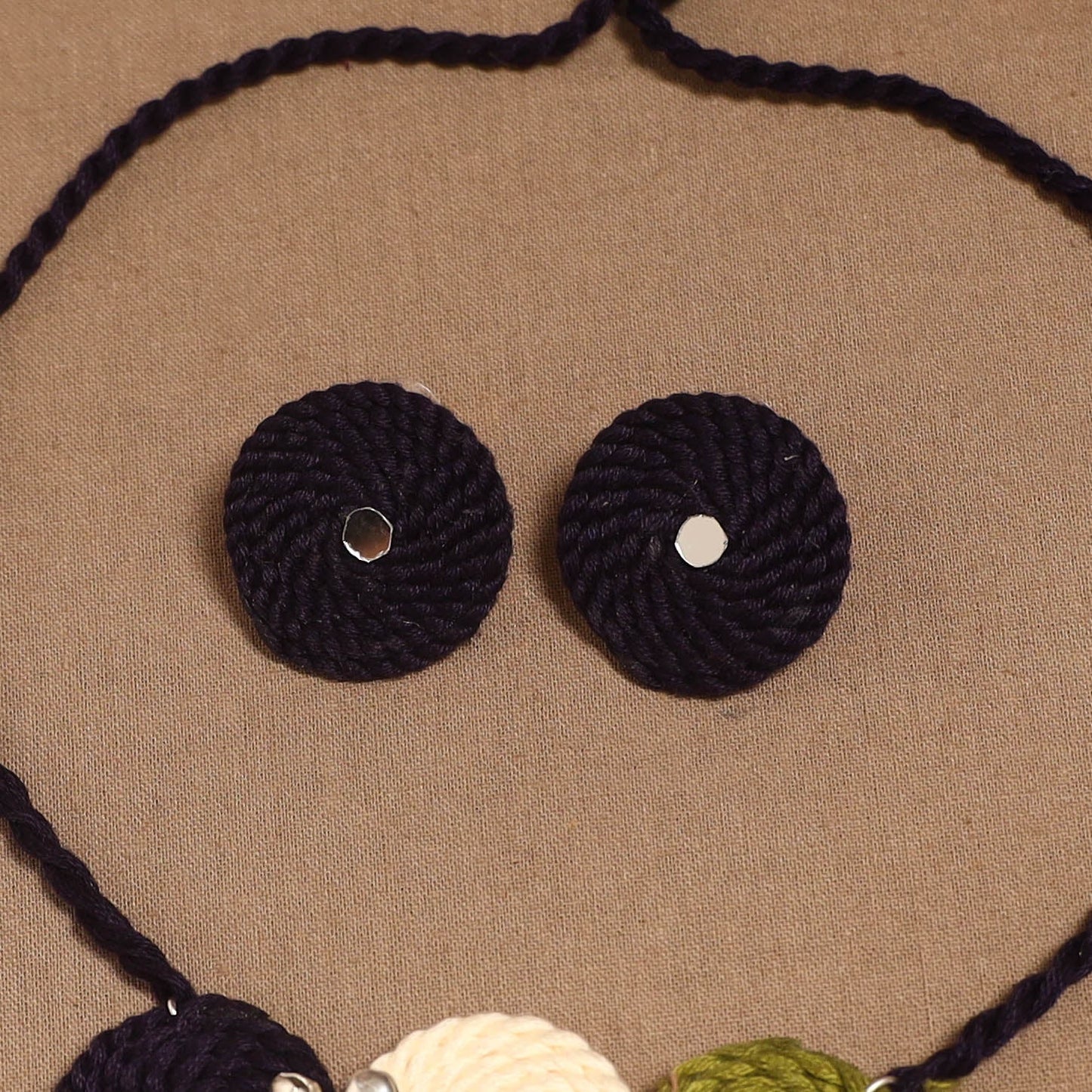 Thread ghungroo & mirror work necklace set 02 - handcrafted