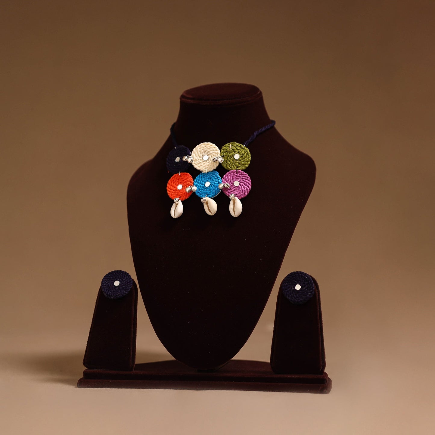 Thread ghungroo & mirror work necklace set 02 - handcrafted