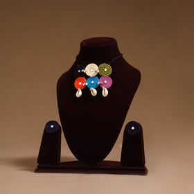 Thread ghungroo & mirror work necklace set 02 - handcrafted