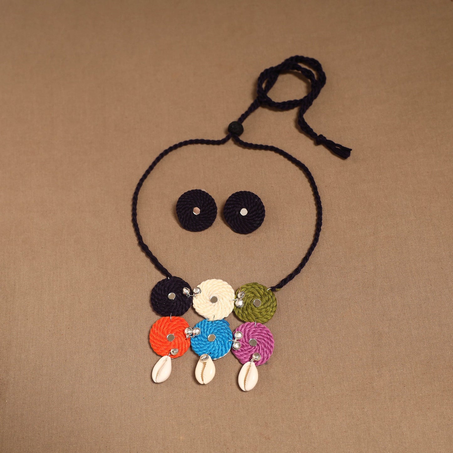 Thread ghungroo & mirror work necklace set 02 - handcrafted