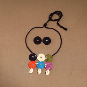 Thread ghungroo & mirror work necklace set 02 - handcrafted