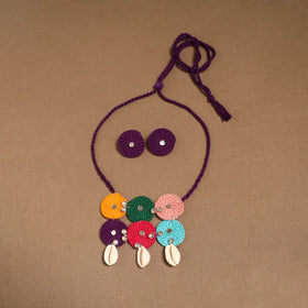 Thread ghungroo & mirror work necklace set 03 - handcrafted