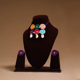 Thread ghungroo & mirror work necklace set 03 - handcrafted