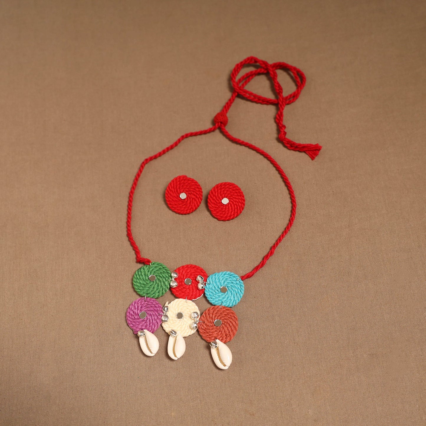 Thread ghungroo & mirror work necklace set 04 - handcrafted