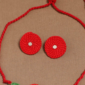 Thread ghungroo & mirror work necklace set 04 - handcrafted