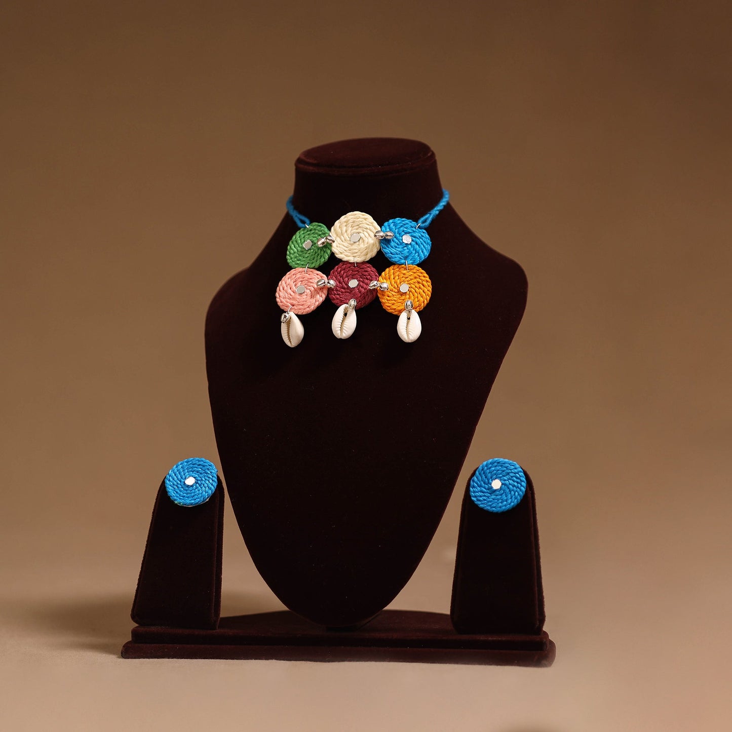 Thread ghungroo & mirror work necklace set 05 - handcrafted