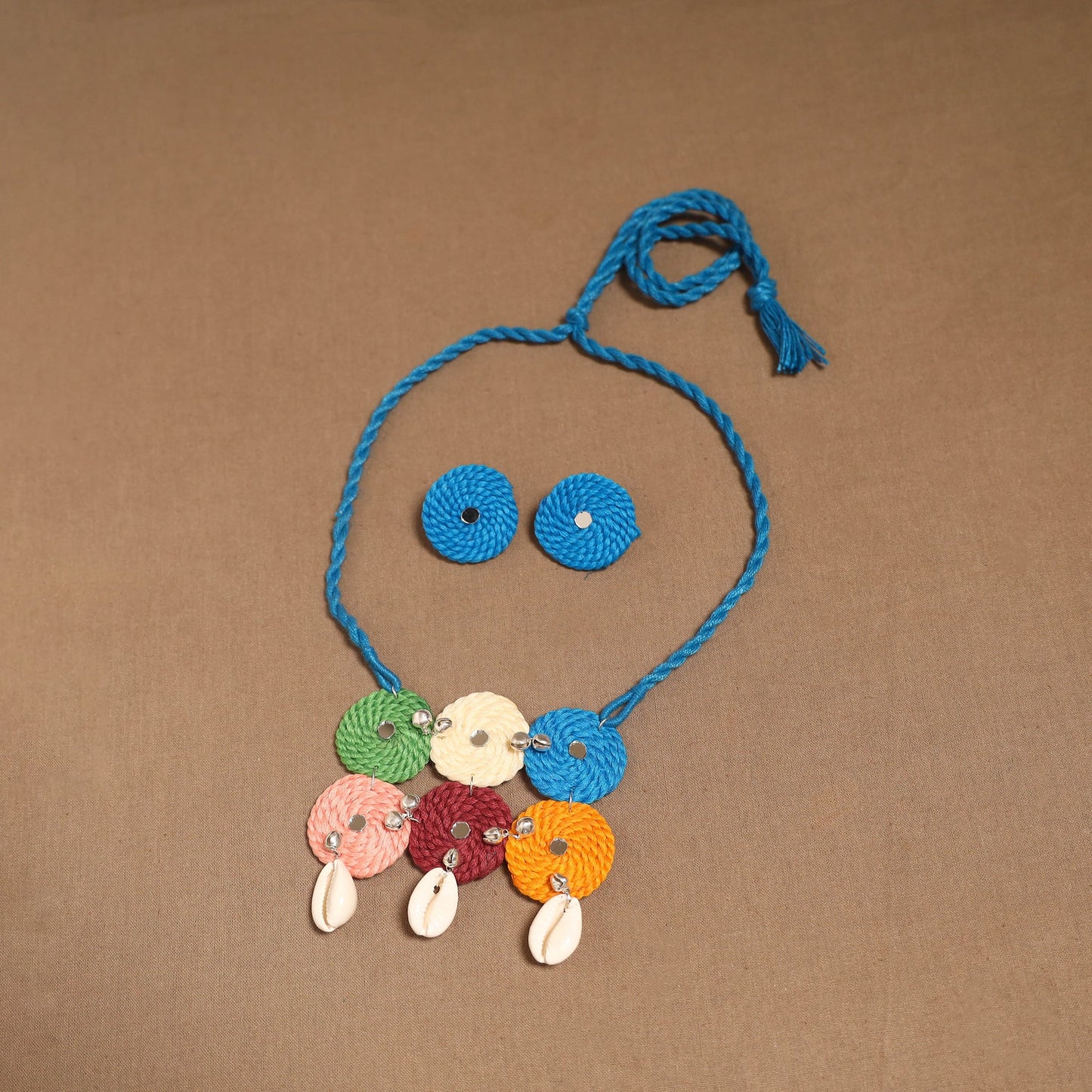 Thread ghungroo & mirror work necklace set 05 - handcrafted