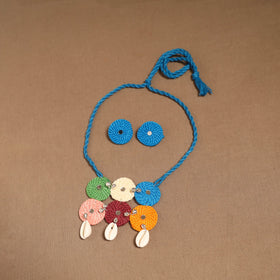 Thread ghungroo & mirror work necklace set 05 - handcrafted