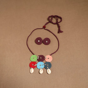 Thread ghungroo & mirror work necklace set 06 - handcrafted