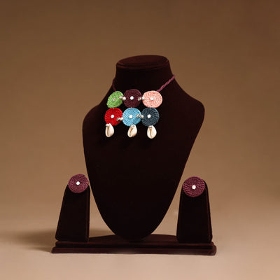 Thread ghungroo & mirror work necklace set 06 - handcrafted