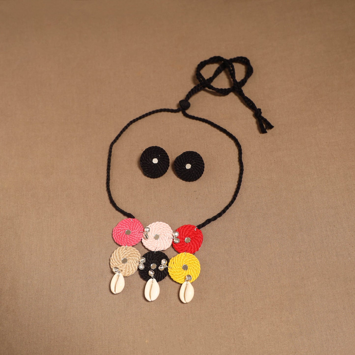 Thread ghungroo & mirror work necklace set 07 - handcrafted