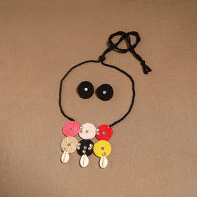 Thread ghungroo & mirror work necklace set 07 - handcrafted