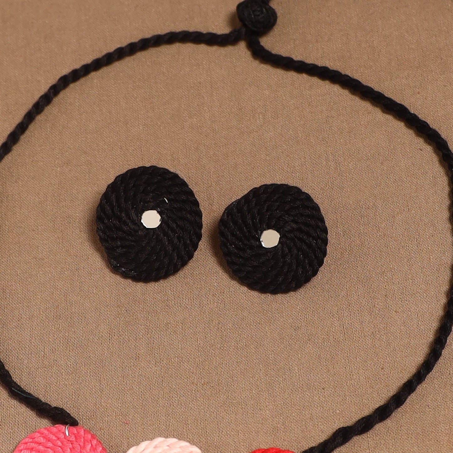 Thread ghungroo & mirror work necklace set 07 - handcrafted