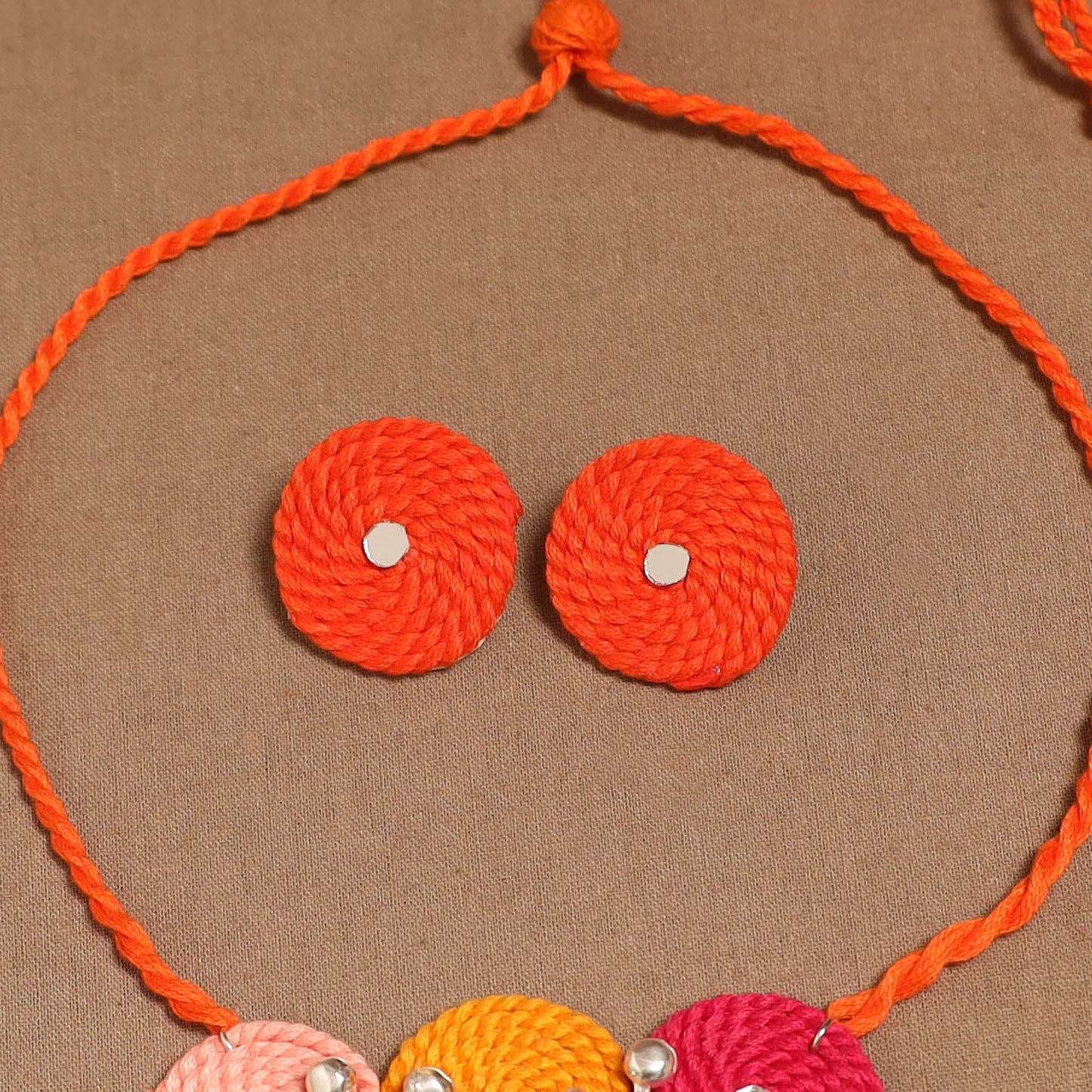 Thread ghungroo & mirror work necklace set 08 - handcrafted