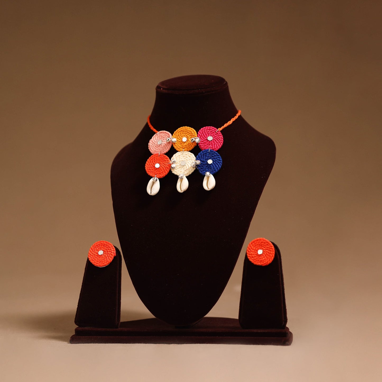 Thread ghungroo & mirror work necklace set 08 - handcrafted