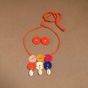 Thread ghungroo & mirror work necklace set 08 - handcrafted