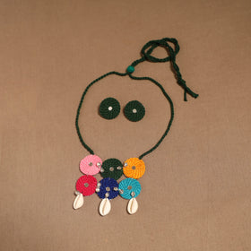 Thread ghungroo & mirror work necklace set 09 - handcrafted