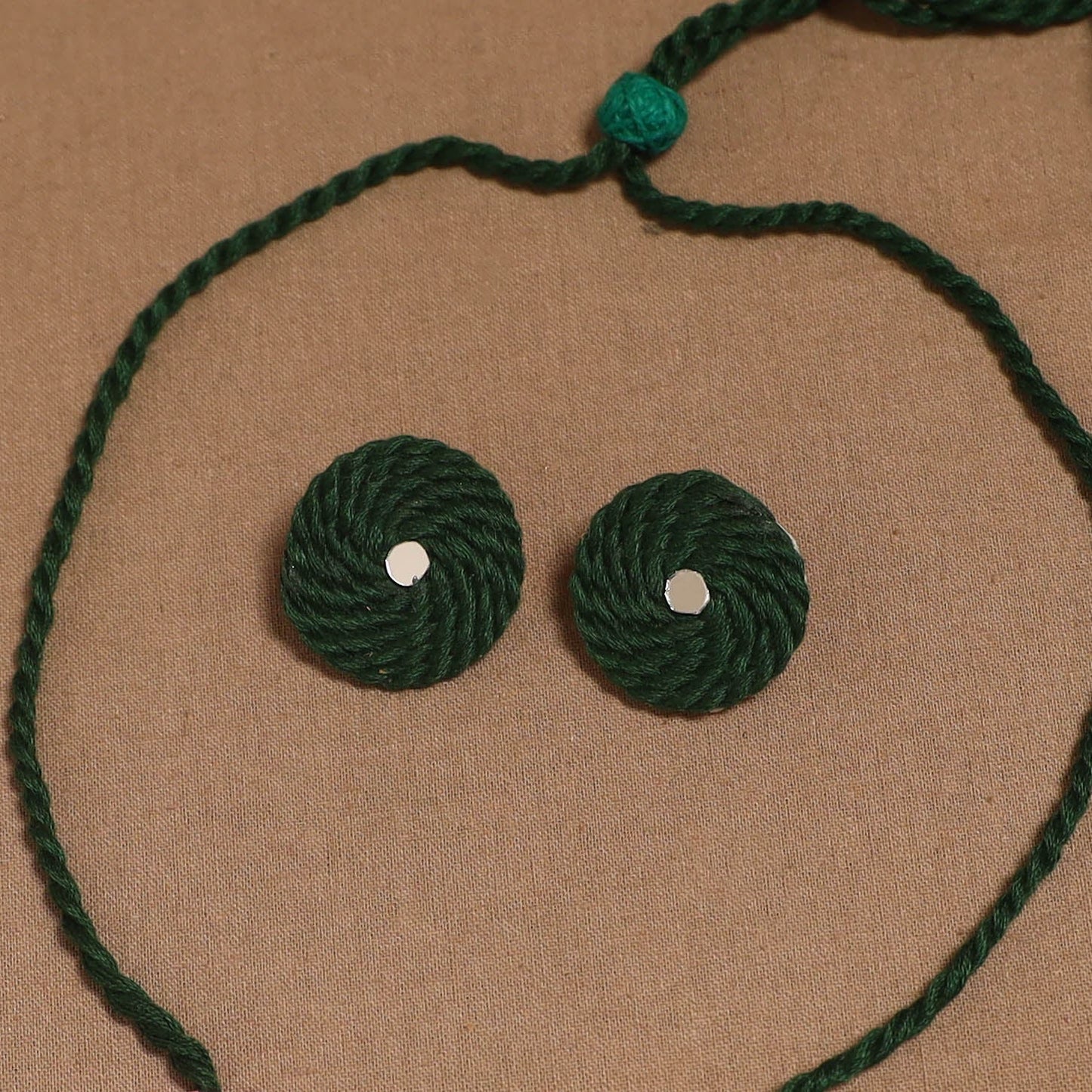 Thread ghungroo & mirror work necklace set 09 - handcrafted