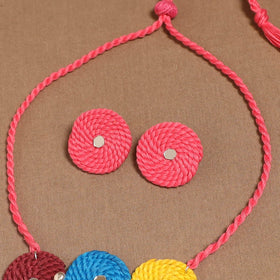 Thread ghungroo & mirror work necklace set 10 - handcrafted