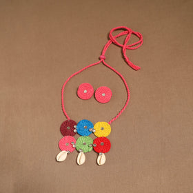 Thread ghungroo & mirror work necklace set 10 - handcrafted