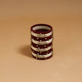 Thread kundan work handmade bangle set 17 - handcrafted