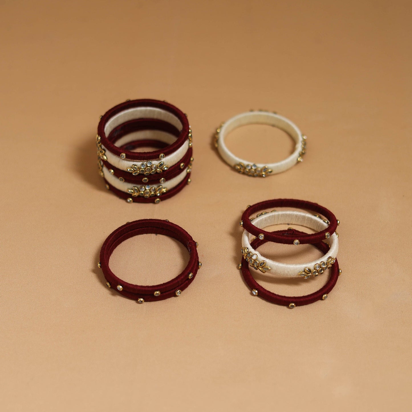 Thread kundan work handmade bangle set 17 - handcrafted