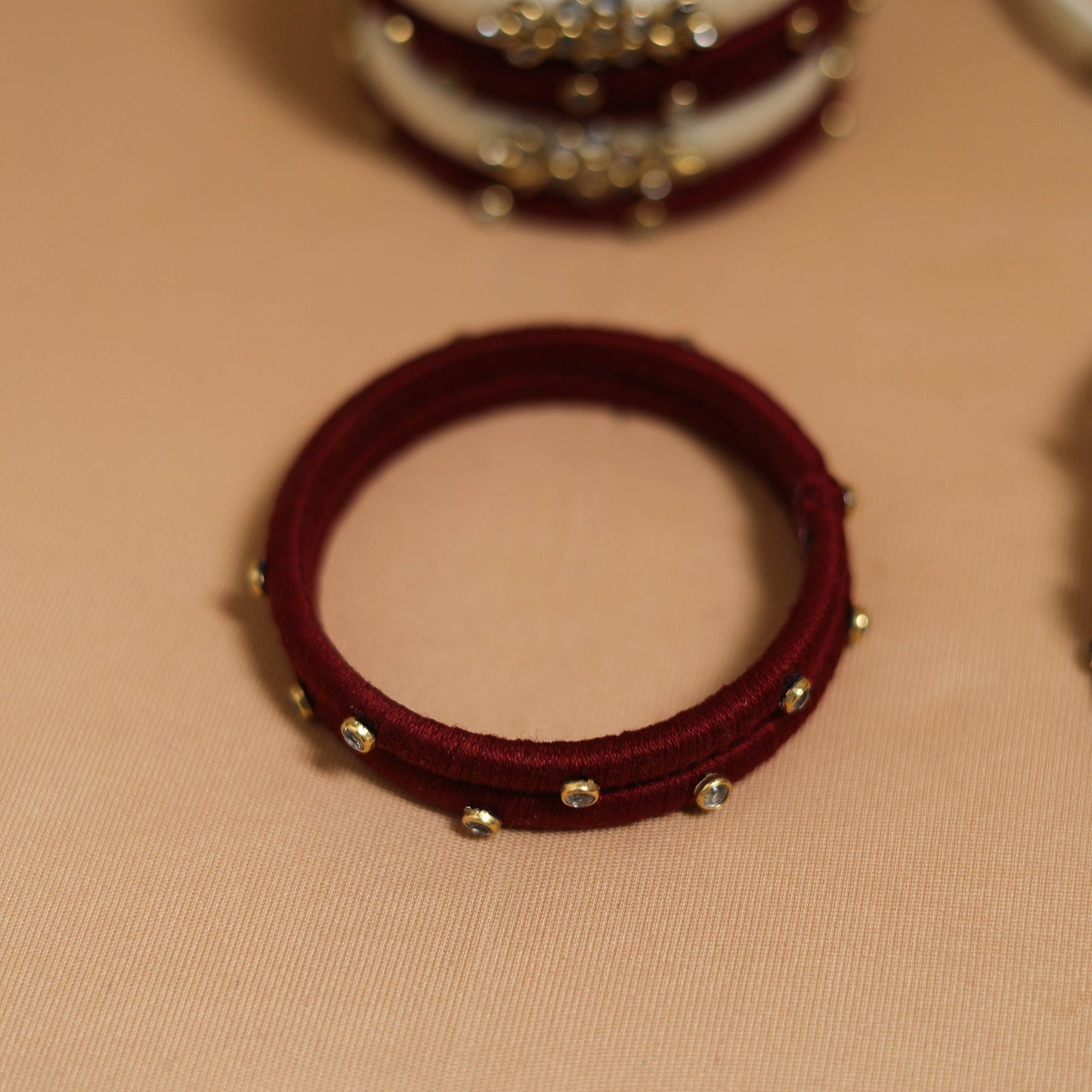 Thread kundan work handmade bangle set 17 - handcrafted