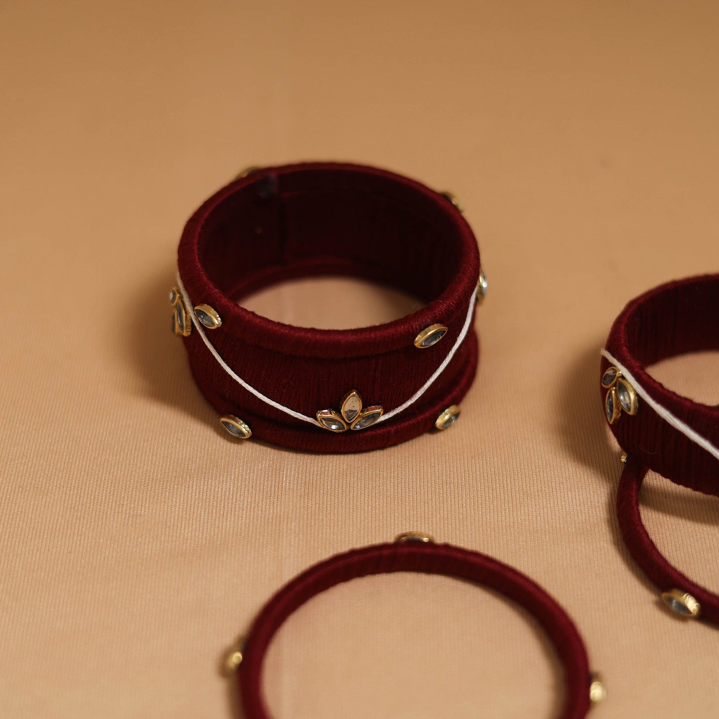 Thread kundan work handmade bangle set 18 - handcrafted