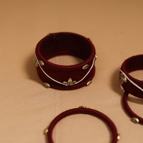 Thread kundan work handmade bangle set 18 - handcrafted