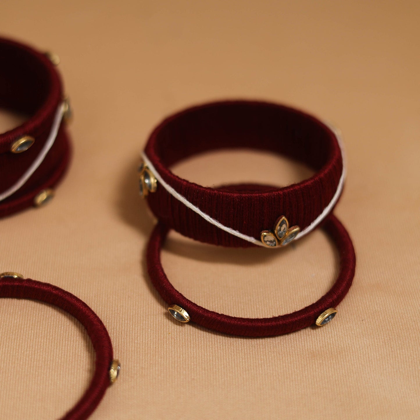 Thread kundan work handmade bangle set 18 - handcrafted